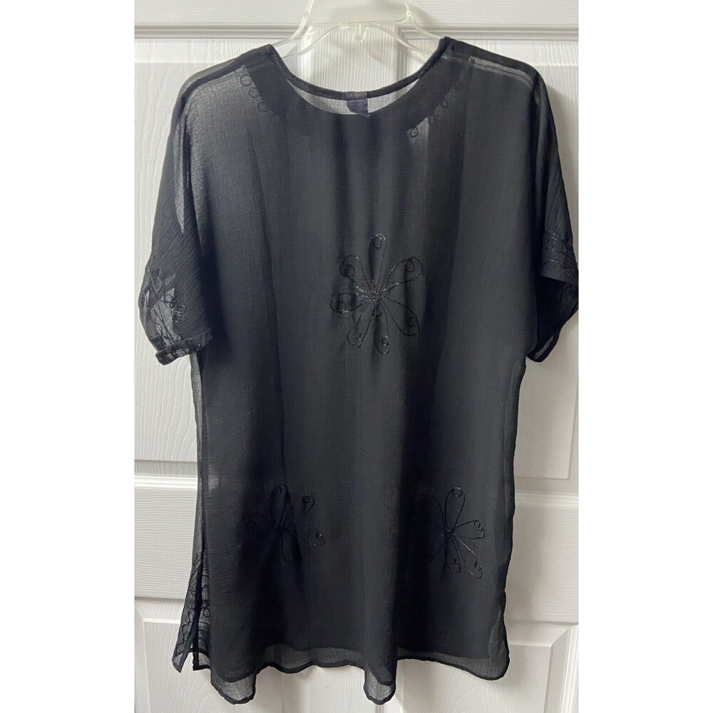 Surface Semi Sheer  Swim Coverup Womens Size S Black Embroidered Knee Length